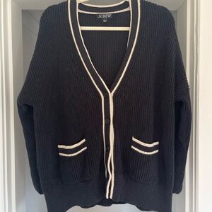 J. Crew Black Cardigan with Ivory Trim